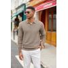 imageCOOFANDY Mens Knit Polo Sweater Long Sleeve Casual Collared Quarter Button Golf Waffle Textured SweaterBrown and Grey