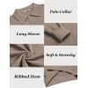 imageCOOFANDY Mens Knit Polo Sweater Long Sleeve Casual Collared Quarter Button Golf Waffle Textured SweaterBrown and Grey