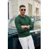 imageCOOFANDY Mens Knit Polo Sweater Long Sleeve Casual Collared Quarter Button Golf Waffle Textured SweaterDark Green