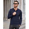 imageCOOFANDY Mens Knit Polo Sweater Long Sleeve Casual Collared Quarter Button Golf Waffle Textured SweaterDark Navy Blue