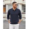 imageCOOFANDY Mens Knit Polo Sweater Long Sleeve Casual Collared Quarter Button Golf Waffle Textured SweaterDark Navy Blue1