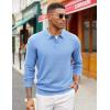 imageCOOFANDY Mens Knit Polo Sweater Long Sleeve Casual Collared Quarter Button Golf Waffle Textured SweaterLight Blue
