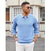 imageCOOFANDY Mens Knit Polo Sweater Long Sleeve Casual Collared Quarter Button Golf Waffle Textured SweaterLight Blue