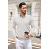 imageCOOFANDY Mens Knit Polo Sweater Long Sleeve Casual Collared Quarter Button Golf Waffle Textured SweaterWhite