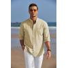 imageCOOFANDY Mens Oxford Shirts Long Sleeve Casual Button Down Shirts Band Collar Dress Shirt with PocketCoffee