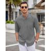 imageCOOFANDY Mens Oxford Shirts Long Sleeve Casual Button Down Shirts Band Collar Dress Shirt with PocketDark Grey