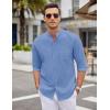 imageCOOFANDY Mens Oxford Shirts Long Sleeve Casual Button Down Shirts Band Collar Dress Shirt with PocketDenim Blue