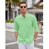 imageCOOFANDY Mens Oxford Shirts Long Sleeve Casual Button Down Shirts Band Collar Dress Shirt with PocketLight Green