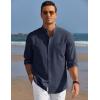 imageCOOFANDY Mens Oxford Shirts Long Sleeve Casual Button Down Shirts Band Collar Dress Shirt with PocketNavy Blue