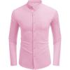imageCOOFANDY Mens Oxford Shirts Long Sleeve Casual Button Down Shirts Band Collar Dress Shirt with PocketPink