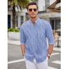 imageCOOFANDY Mens Oxford Shirts Long Sleeve Casual Button Down Shirts Band Collar Dress Shirt with PocketStripebluewhite