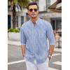 imageCOOFANDY Mens Oxford Shirts Long Sleeve Casual Button Down Shirts Band Collar Dress Shirt with PocketStripelight Bluewhite