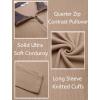 imageCOOFANDY Mens Quarter Zip Pullover Lightweight Sweater Casual Long Sleeve Corduroy Half Zip SweatshirtKhaki