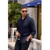 imageCOOFANDY Mens Quarter Zip Pullover Lightweight Sweater Casual Long Sleeve Corduroy Half Zip SweatshirtNavy Blue