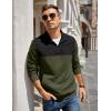 imageCOOFANDY Mens Quarter Zip Pullover Quilted Sweatshirt Knit Long Sleeve Mock Neck Sweater Polo with PocketZcolor Block Army GreenBlack