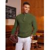imageCOOFANDY Mens Quarter Zip Sweater Slim Fit Lightweight Mock Neck Pullover Knit Texture Polo SweatersArmy Green