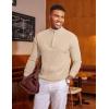 imageCOOFANDY Mens Quarter Zip Sweater Slim Fit Lightweight Mock Neck Pullover Knit Texture Polo SweatersBeige