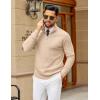 imageCOOFANDY Mens Quarter Zip Sweater Slim Fit Lightweight Mock Neck Pullover Knit Texture Polo SweatersBeige