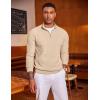 imageCOOFANDY Mens Quarter Zip Sweater Slim Fit Lightweight Mock Neck Pullover Knit Texture Polo SweatersBeige