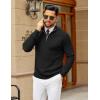 imageCOOFANDY Mens Quarter Zip Sweater Slim Fit Lightweight Mock Neck Pullover Knit Texture Polo SweatersBlack
