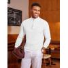 imageCOOFANDY Mens Quarter Zip Sweater Slim Fit Lightweight Mock Neck Pullover Knit Texture Polo SweatersWhite