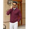 imageCOOFANDY Mens Quarter Zip Sweater Slim Fit Lightweight Mock Neck Pullover Knit Texture Polo SweatersWine Red