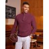 imageCOOFANDY Mens Quarter Zip Sweater Slim Fit Lightweight Mock Neck Pullover Knit Texture Polo SweatersWine Red