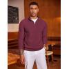 imageCOOFANDY Mens Quarter Zip Sweater Slim Fit Lightweight Mock Neck Pullover Knit Texture Polo SweatersWine Red
