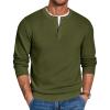 imageCOOFANDY Mens Henley Sweater Long Sleeve Quarter Button Sweaters Casual Knit Pullover SweaterArmy Green