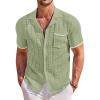 imageCOOFANDY Mens Knit Button Down Shirt Short Sleeve Vintage Polo Shirts Summer Casual Beach TopsLight Greenwhite
