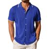 imageCOOFANDY Mens Knit Button Down Shirt Vintage Short Sleeve Polo Shirts Casual Beach TopsRoyal Blue