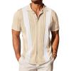 imageCOOFANDY Mens Knit Button Down Shirt Vintage Short Sleeve Polo Shirts Casual Beach TopsZ Stripe  Khaki White