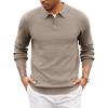 imageCOOFANDY Mens Knit Polo Sweater Long Sleeve Casual Collared Quarter Button Golf Waffle Textured SweaterBrown and Grey