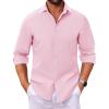 imageCOOFANDY Mens Long Sleeve Button Down Shirts Casual Untucked Dress Shirt Beach Wedding ShirtsPink
