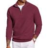 imageCOOFANDY Mens Quarter Zip Sweater Slim Fit Lightweight Mock Neck Pullover Knit Texture Polo SweatersWine Red