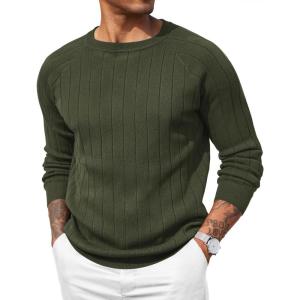 imageCOOFANDY Men Dress Sweater Long Sleeve Crew Neck Sweater Slim Fit Business Casual Pullover SweaterArmy Green