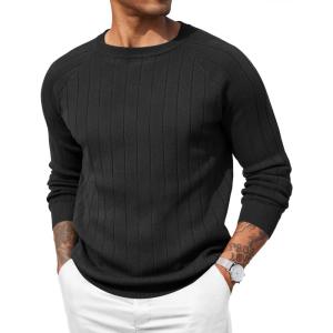imageCOOFANDY Men Dress Sweater Long Sleeve Crew Neck Sweater Slim Fit Business Casual Pullover SweaterBlack