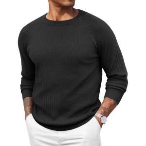 imageCOOFANDY Men Dress Sweater Long Sleeve Crew Neck Sweater Slim Fit Business Casual Pullover SweaterBlacknarrow Ribs