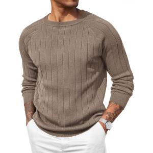 imageCOOFANDY Men Dress Sweater Long Sleeve Crew Neck Sweater Slim Fit Business Casual Pullover SweaterBrown