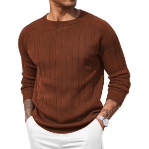 imageCOOFANDY Men Dress Sweater Long Sleeve Crew Neck Sweater Slim Fit Business Casual Pullover SweaterCaramel