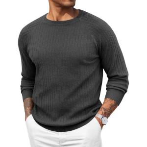 imageCOOFANDY Men Dress Sweater Long Sleeve Crew Neck Sweater Slim Fit Business Casual Pullover SweaterDark Graynarrow Ribs