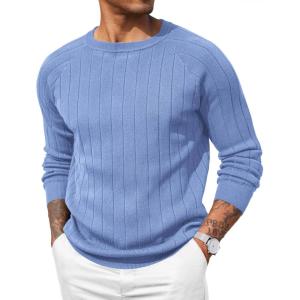 imageCOOFANDY Men Dress Sweater Long Sleeve Crew Neck Sweater Slim Fit Business Casual Pullover SweaterLight Blue