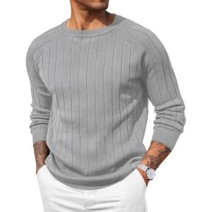 imageCOOFANDY Men Dress Sweater Long Sleeve Crew Neck Sweater Slim Fit Business Casual Pullover SweaterLight Gray