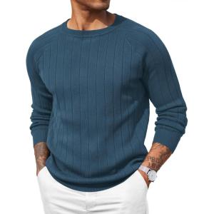 imageCOOFANDY Men Dress Sweater Long Sleeve Crew Neck Sweater Slim Fit Business Casual Pullover SweaterNavy Blue