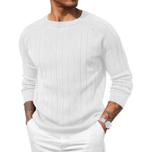 imageCOOFANDY Men Dress Sweater Long Sleeve Crew Neck Sweater Slim Fit Business Casual Pullover SweaterWhite