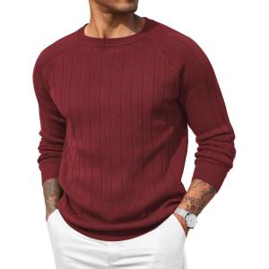 imageCOOFANDY Men Dress Sweater Long Sleeve Crew Neck Sweater Slim Fit Business Casual Pullover SweaterWine Red