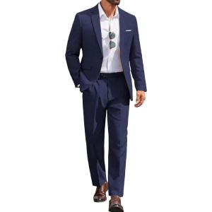 imageCOOFANDY Men Suits Classic Fit 2 Piece Suit Set One Button Casual Blazer Wedding Bussiness Suit SeparatesDark Blue