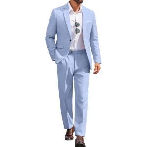 imageCOOFANDY Men Suits Classic Fit 2 Piece Suit Set One Button Casual Blazer Wedding Bussiness Suit SeparatesLight Blue