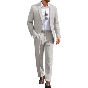 imageCOOFANDY Men Suits Classic Fit 2 Piece Suit Set One Button Casual Blazer Wedding Bussiness Suit SeparatesLight Gray