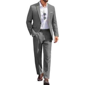 imageCOOFANDY Men Suits Classic Fit 2 Piece Suit Set One Button Casual Blazer Wedding Bussiness Suit SeparatesLinen Gray